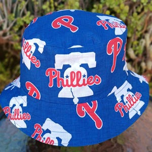 Philadelphia Phillies Bucket Hat, Handmade, Reversible to Blue, Unisex Sizes up to 4XL, sun hat, fishing hat, ponytail hat, floppy hat