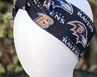 3” Wide Baltimore Ravens headband, self tie, hair wrap, cotton, pin up style, hair tie, head scarf, bandana, rockabilly, football, handmade