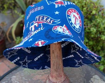 Dallas Cowboys / Texas Rangers Bucket Hat, Handmade, Reversible, Unisex Sizes XS to 4XL, cotton, summer fishing hat, sun hat, floppy hat