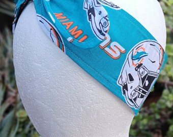 3” Wide Miami Dolphins headband, self tie, handmade, hair wrap, pin up style, hair tie, retro style, football, head scarf, bandana