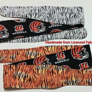 Serre-tête large 3 po. Cincinnati Bengals & Tiger Stripe Animal Print, enveloppement de cheveux, enveloppement de tête, élastique pour les cheveux, style pin up, rockabilly, fait main