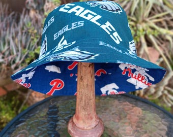 Phillies / Eagles Bucket Hat, Handmade, Reversible, Unisex Sizes up to 4XL, Cotton, fishing hat, Philadelphia sports, sun hat, floppy hat