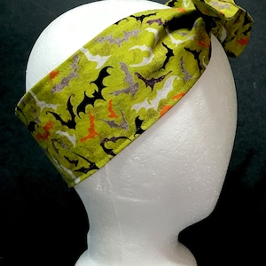 3” Wide Bats headband, self tie, hair wrap, pin up style, hair tie, bandana, scarf, rockabilly, purse scarf, hat scarf, Halloween