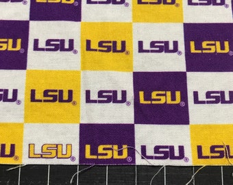 3/4 yard LSU Louisiana State University PREWASHED Cotton Fabric Yardage, Sykel licensed print, quilting weight, squares blocks 43-44"