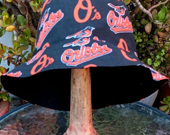 Baltimore Orioles Bucket Hat, Handmade, Reversible to Black, Sizes up to 4XL, cotton, summer fishing hat, sun hat, floppy hat, ponytail hat