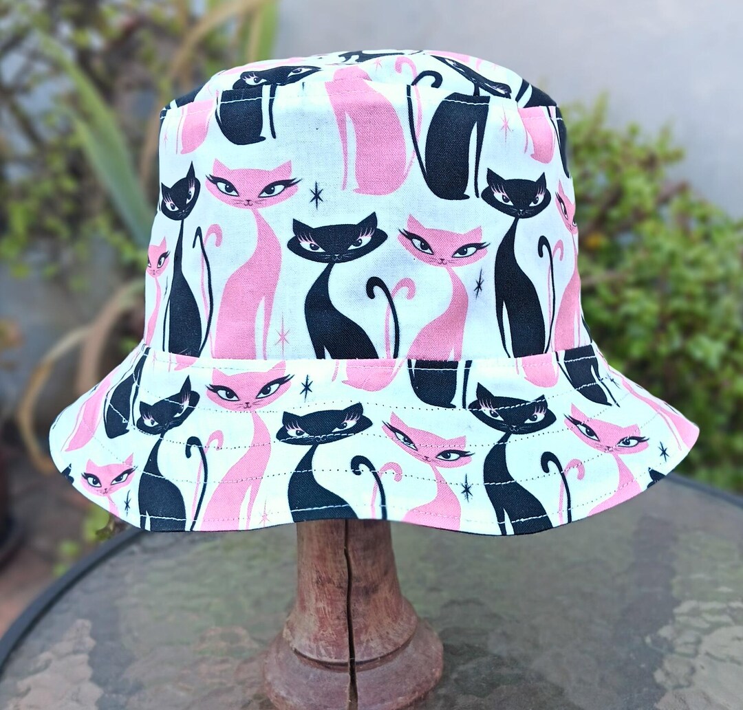 Cat Lady Bucket Hat - Embroidered White Sun Hat for Cat Lovers main image 1