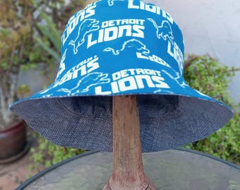 Detroit Lions Bucket Hat, Handmade, Reversible to Grey, Sizes up to 4XL, fishing hat, sun hat, floppy hat, football fan gift, ponytail hat