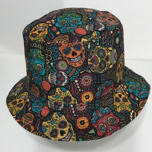 Sugar Skulls Bucket Hat, Day of the Dead, Multicolor, Sizes up to XL, summer hat, fishing hat, ponytail hat, floppy hat, calaveras