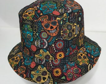 Sugar Skulls Bucket Hat, Day of the Dead, Multicolor, RSizes S-XXL, summer hat, fishing hat, ponytail hat, floppy hat, calaveras