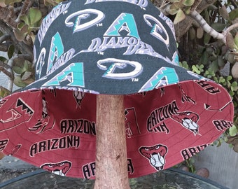 Arizona Diamondbacks Bucket Hat, Reversible, Sizes S-XXL, Cotton, Handmade, summer fishing hat, ponytail hat,  sun hat, floppy hat, Dbacks