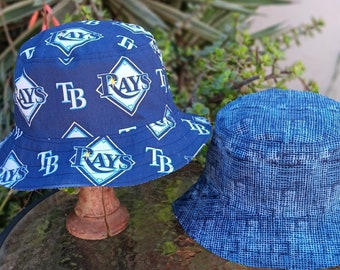 Tampa Bay Rays Bucket Hat, Reversible, Sizes S-XXL, Cotton, Handmade, summer fishing hat, ponytail hat sun hat, floppy hat
