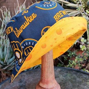 Milwaukee Brewers / Cheese Bucket Hat, Reversible, Sizes S-XXL, handmade, fishing hat, ponytail hat, sun hat, floppy hat, children & adults image 1