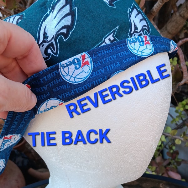 Reversible Philadelphia 76ers / Eagles scrub cap, tie back, cotton, scrub hat, nurse tech technician hat, sports, unisex, handmade