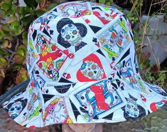 Sugar Skulls Day of the Dead Playing Cards, Reversible, Unisex Sizes S-XXL, summer hat, fishing hat, ponytail hat, floppy hat, calaveras