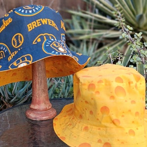 Milwaukee Brewers / Cheese Bucket Hat, Reversible, Sizes S-XXL, handmade, fishing hat, ponytail hat, sun hat, floppy hat, children & adults image 2