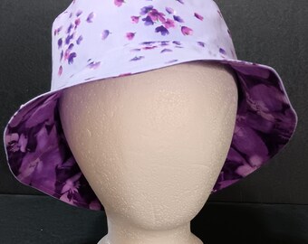 Purple Floral Bucket Hat, Reversible, Flowers,  Sizes S-XXL, Cotton, Gift for Her, Tropical, Ponytail Hat, Floppy Hat, Travel Hat