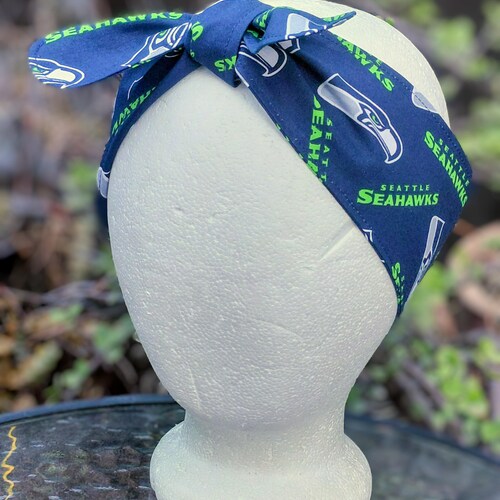 Seattle Seahawks headband, handmade, 3" wide, self tie, hair wrap, pin up style, hair tie, head wrap, bandana, scarf, football