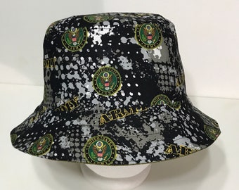 US Army Bucket Hat, Reversible, Army Theme Gift, Handmade, Unisex Sizes S-XXL, cotton, floppy hat, fishing hat, sun hat, casual hat