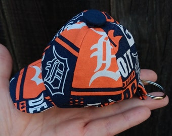 Mini Detroit Tigers Ballcap Coin Purse, Ballcap Key Ring, Ear Bud Pouch, Key Pouch, Baseball Hat Keychain, handmade from licensed fabric