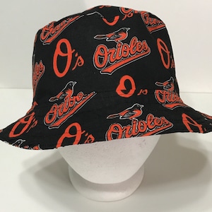 Baltimore Orioles Bucket Hat, Reversible to Black, Sizes S-XXL, Cotton, Handmade, summer fishing hat, sun hat, floppy hat, ponytail hat image 1