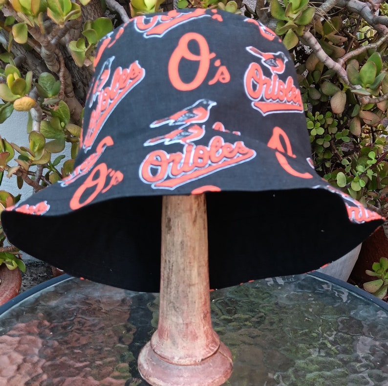Baltimore Orioles Bucket Hat, Reversible to Black, Sizes S-XXL, Cotton, Handmade, summer fishing hat, sun hat, floppy hat, ponytail hat image 3