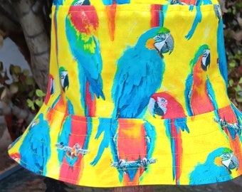 Parrots Bucket Hat, Macaws, Birds,  S-XXL, Summer Hat, Sun Hat, Floppy Hat, Tropical Hat, Beach Hat, Ponytail Hat, Bright Yellow