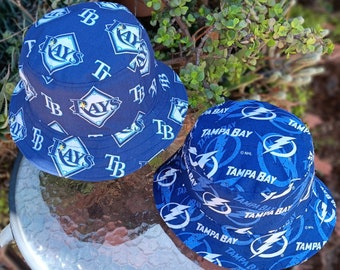 Tampa Bay Lightning & Rays Bucket Hat, Reversible, Sizes S-XXL, Cotton, Handmade, summer fishing hat, ponytail hat sun hat, floppy hat