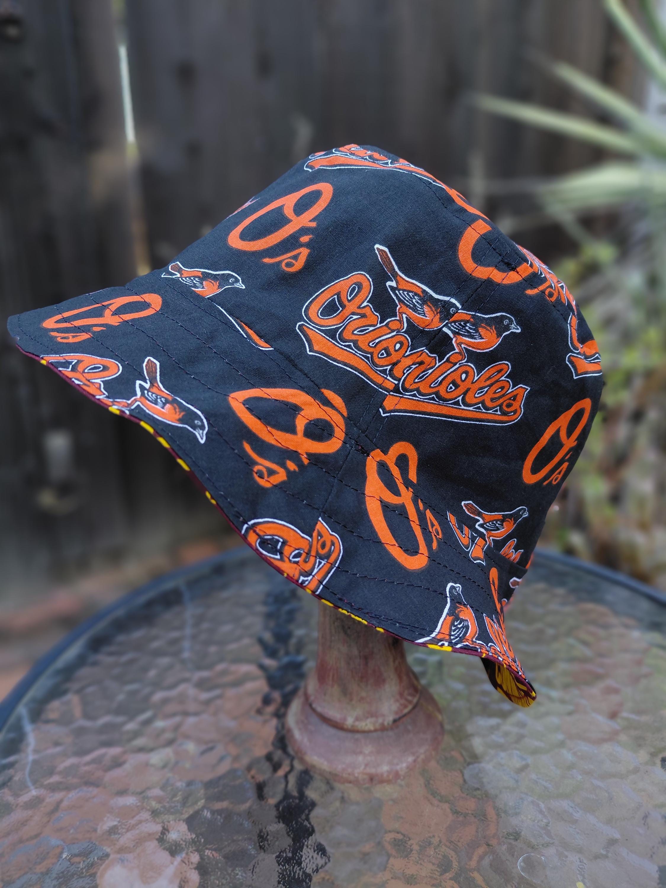 Baltimore Orioles Bucket Hat, Handmade, Reversible to Black, Sizes