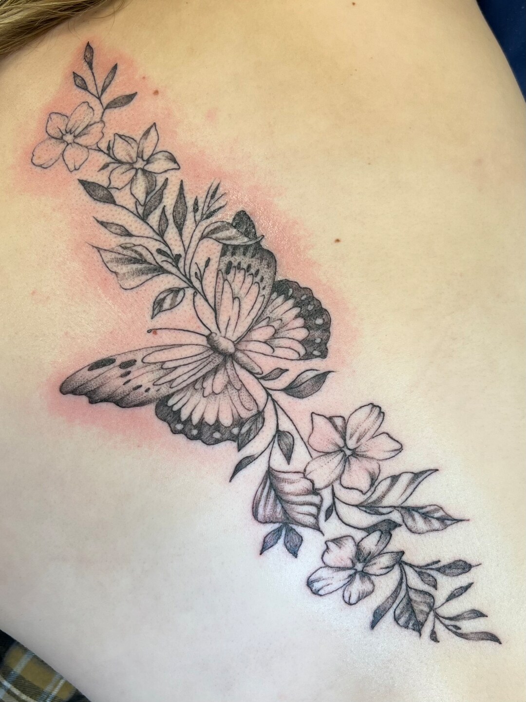 Floral Butterfly Spine Tattoo Stencil Outline With Reference Photo Etsy