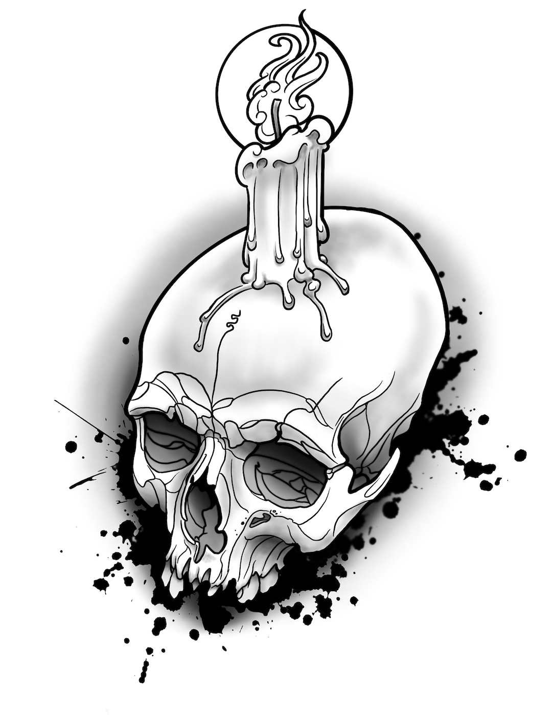 Skull and Candle Tattoo Design Etsy