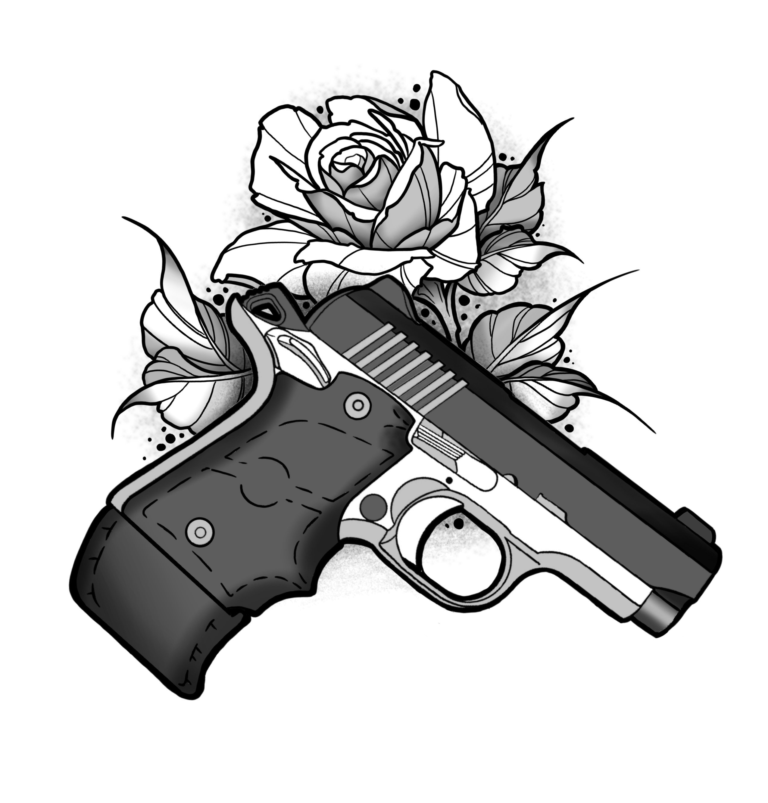 Gun pistol bullets ornate detailed tattoo design Vector Image