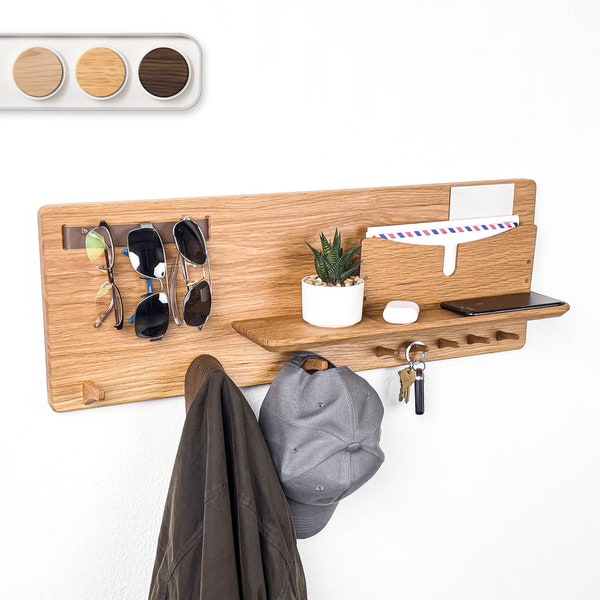 Modern Floating Entryway Shelf Organizer in Solid White Oak Hardwood • Minimalist Holder for Mail, Keys, Sunglasses, Backpack, Coat