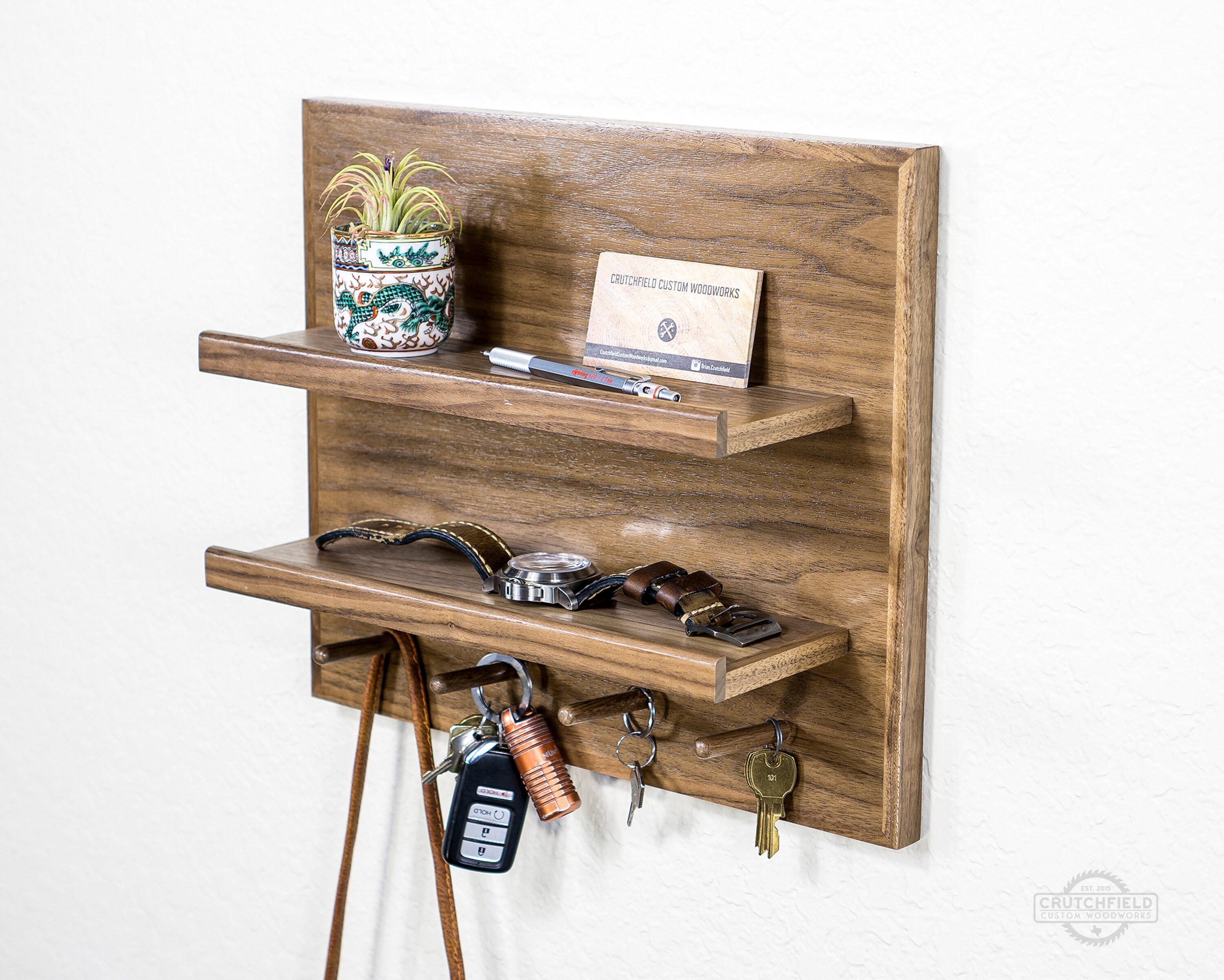 Small Size Modern Entryway Shelf Organizer in Walnut and Maple Wood 14 x 12 