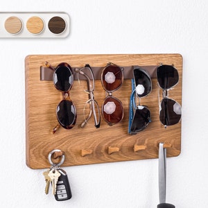 Sunglasses and Key Holder Organizer for Entryway or Mudroom • Minimalist Floating Wood Storage Hooks • Mounting Hardware & Template Included
