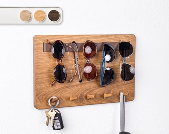 Sunglasses and Key Holder Organizer for Entryway or Mudroom • Minimalist Floating Wood Storage Hooks • Mounting Hardware & Template Included