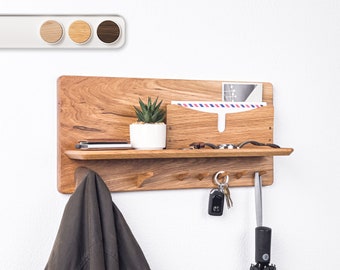 Minimalist White Oak Entryway Organizer: Floating Shelf with Key Hooks