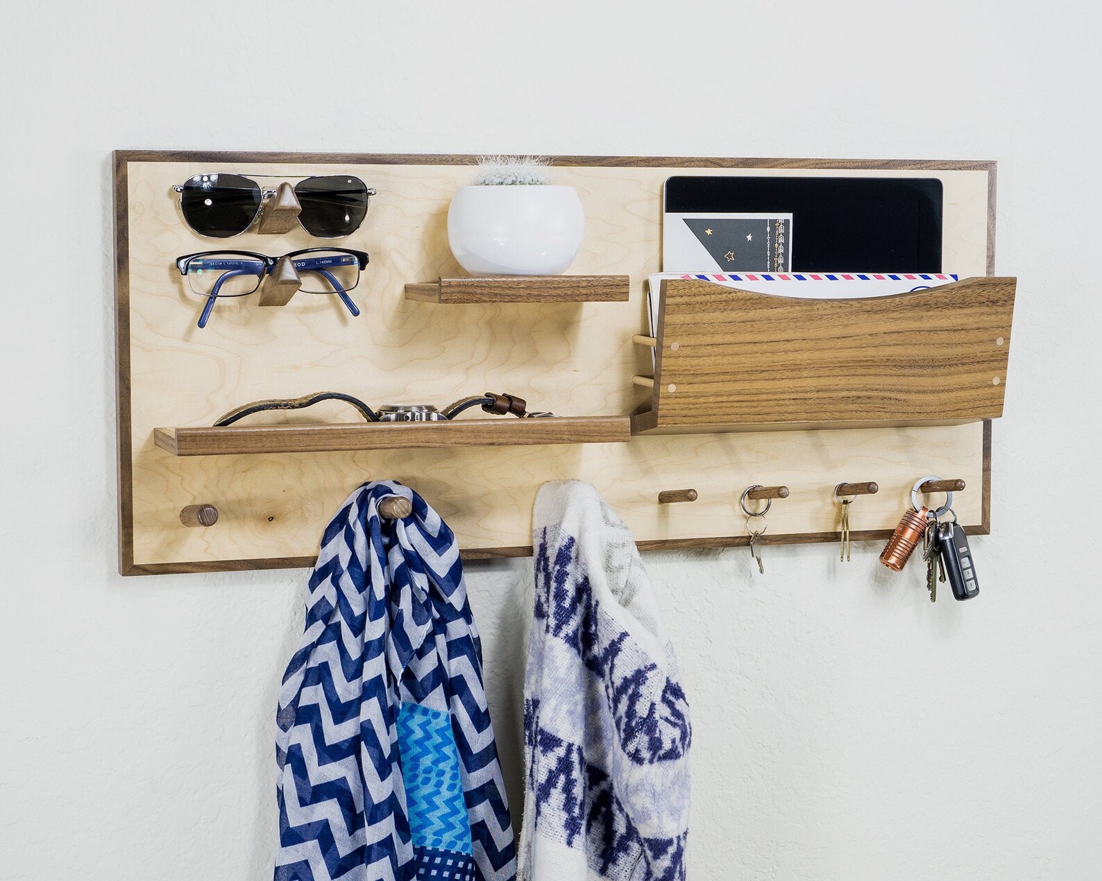 Modern Entryway Organizer in Walnut and Maple With Shelves Etsy