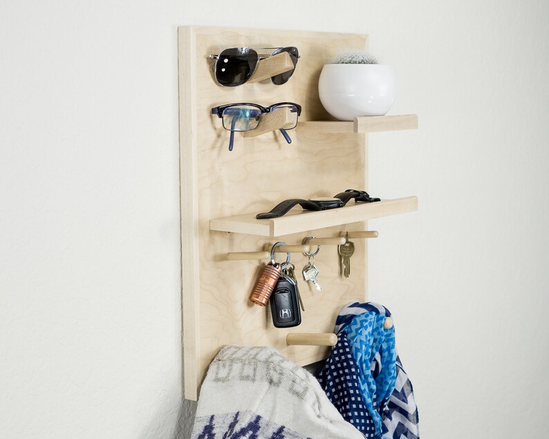 Wood Wall Organizer Key Hooks Entryway Organizer Coat Rack Etsy