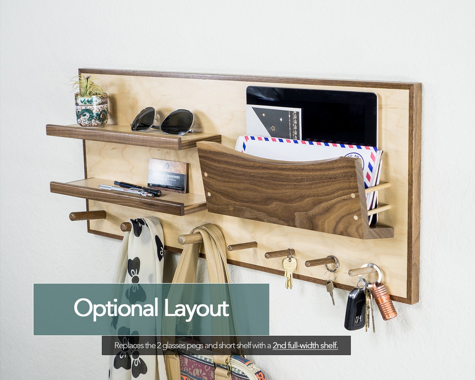 Modern Entryway Organizer in Walnut and Maple With Shelves Etsy