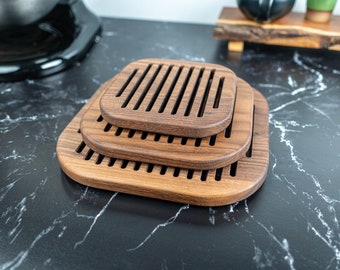 Square Trivet in Walnut • Handmade in 6.5", 8.5" and 10.5" sizes • Modern Wooden Pot Holder Hot Pad