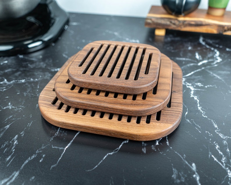 Square Trivet in Walnut • Handmade in 6.5, 8.5 and 10.5 sizes • Modern Wooden Pot Holder Hot Pad