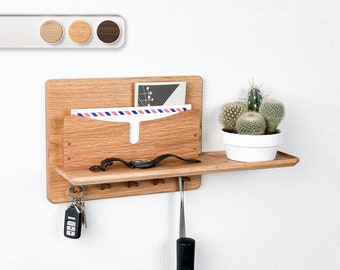 Minimalist Wood Entryway Organizer: Mail Holder, Key Hooks, Phone Shelf