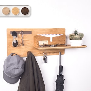 Wood Wall Organizer Catch All Storage for Mudroom and Entryway • Minimalist White Oak Design • Mounting Hardware and Template Included