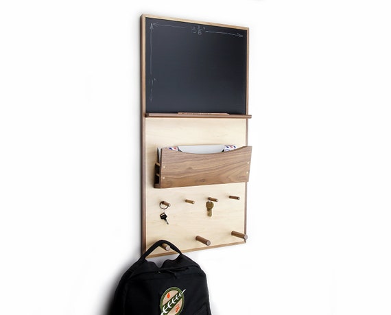 Mail Holder Chalkboard Entryway Organizer With Hooks Coat Etsy