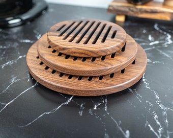 Wood Trivet Solid Walnut • Circular Handmade in 6.5", 8.5" and 10.5" sizes • Circular Wooden Pot Holder Hot Pad