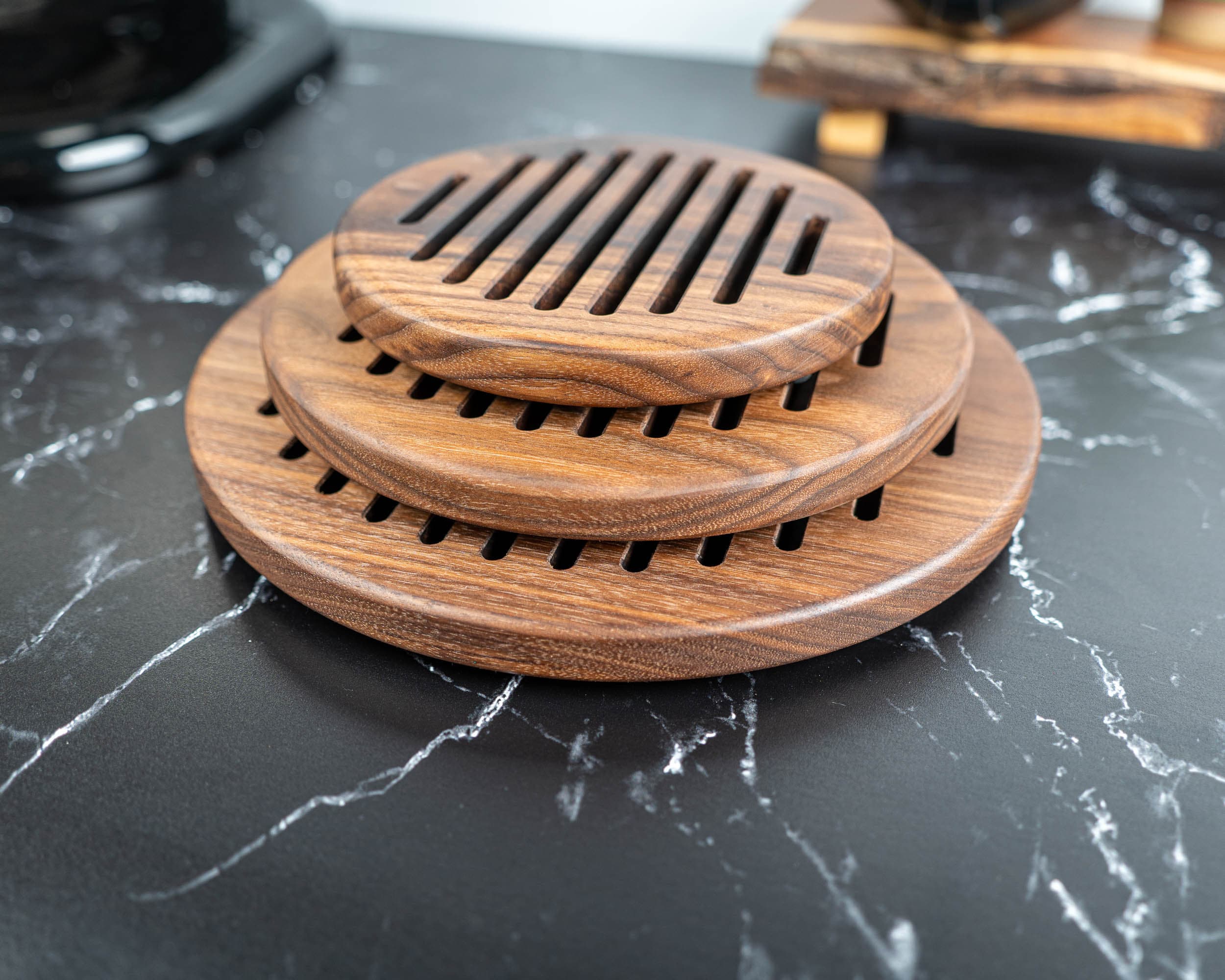 Walnut Wood Trivet: Circular Hot Pad, Modern Pot Holder, Handmade