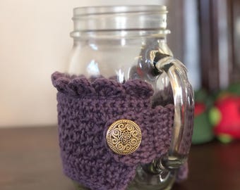 Funda para taza de ciruela de inspiración victoriana, hecha a mano en hilo de algodón/bambú