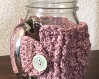 Funda para taza de oro rosa iridiscente, hecha a mano.