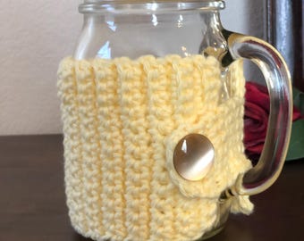 Funda para taza de algodón amarillo prímula hecha a mano