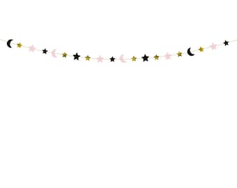 Stars and Moons Garland Banner Halloween Party Decorations Pink Gold Black
